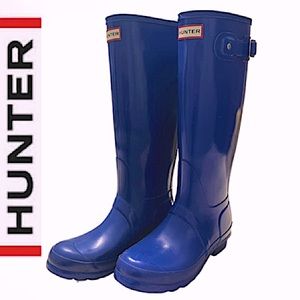 Hunter.EUC.Gorgeous Authentic Wellington Brilliant Blue Gloss Rain Boots.Size 6.